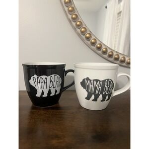 Collins Mama Bear Papa Bear Mug Set Black White Farmhouse Coffee Cups